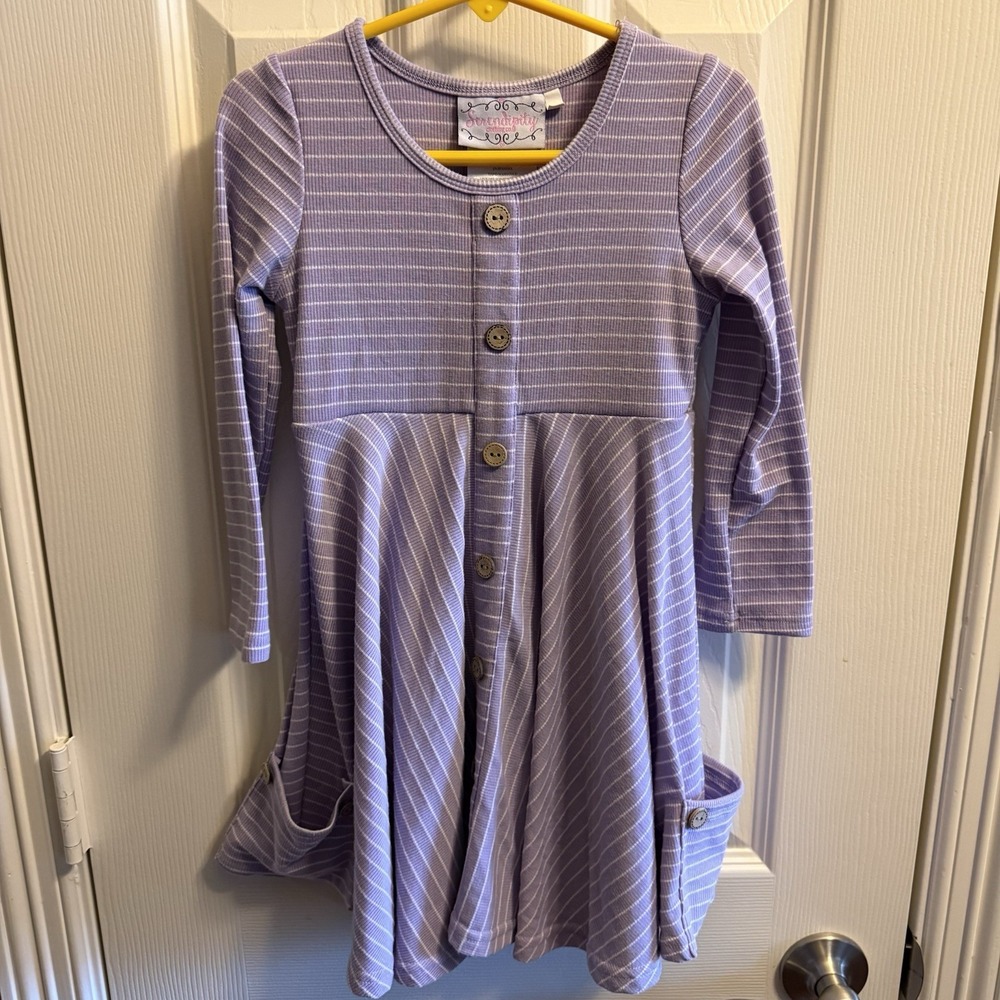 Serendipity Girls Purple Twirl Dress Long Sleeve Buttons Flowy Pockets Spring 4T